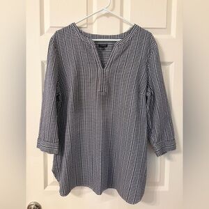 Talbots Black and White Gingham Split-Neck Tunic Popover